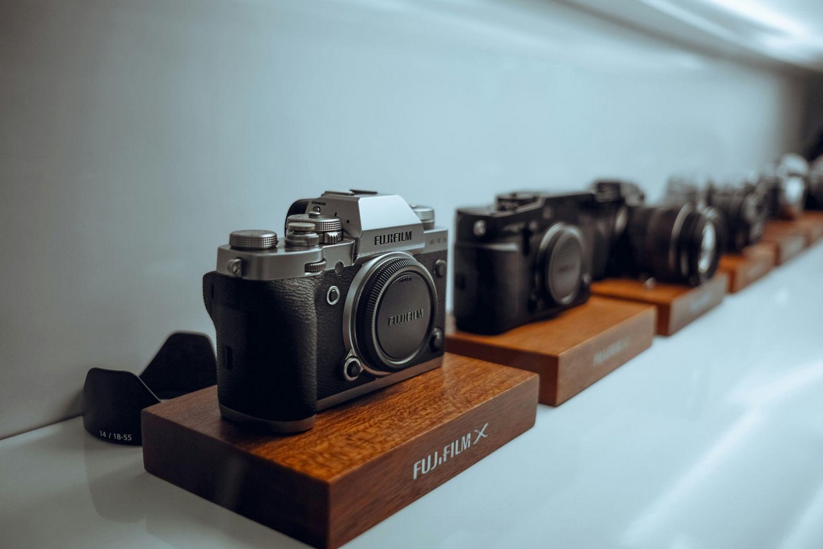Fujifilm cameras displayed at a discount electronics store in Fresno