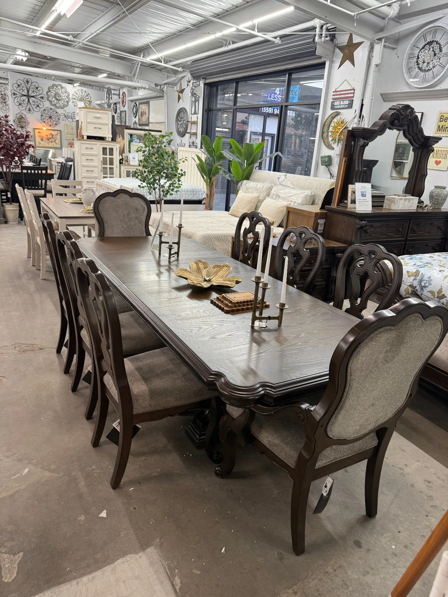 Formal dining table set with upholstered chairs at Deals4Less Spruce