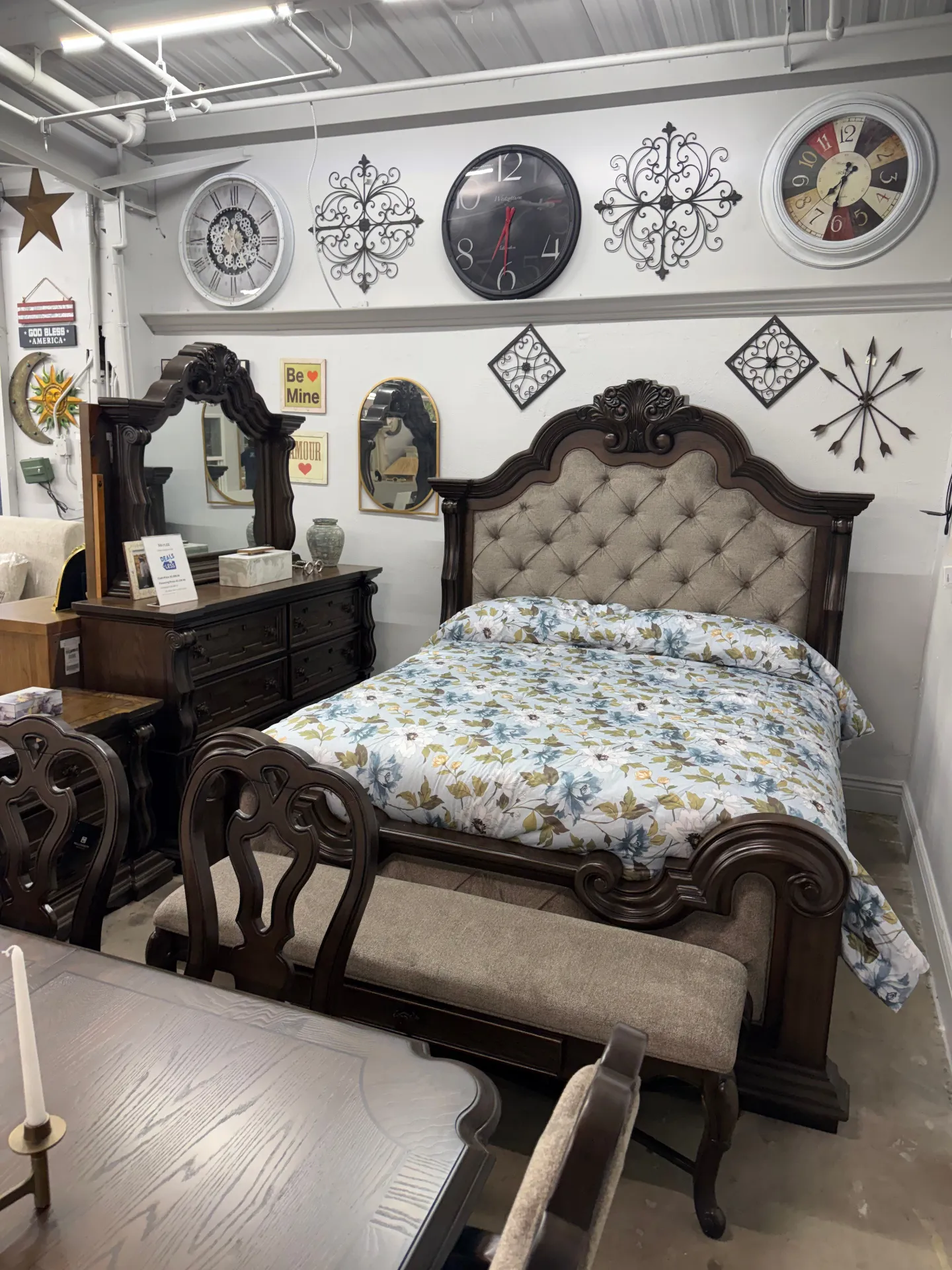 Traditional upholstered bedroom set with tufted headboard at Deals4Less Spruce